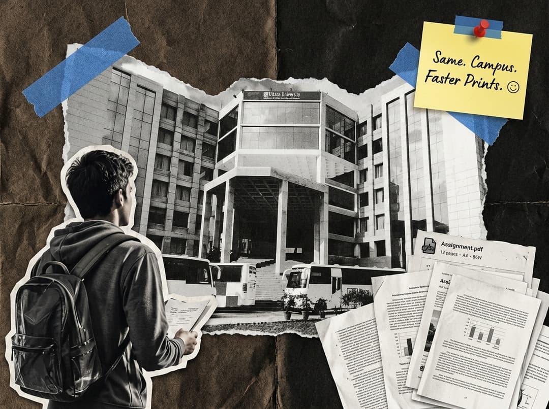 Student with backpack and assignment papers on Uttara University campus